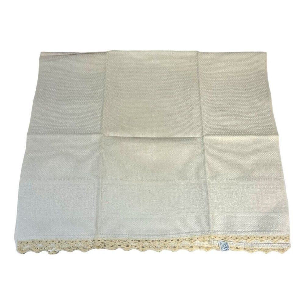 Vintage Cannon Tea Towel With Crocheted Lace Edge 16”x27” Geometric Design